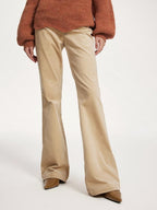 someonesometimes 100 Percent Cotton Commuter Low Waist Micro Flare Light Camel Ladies Pants