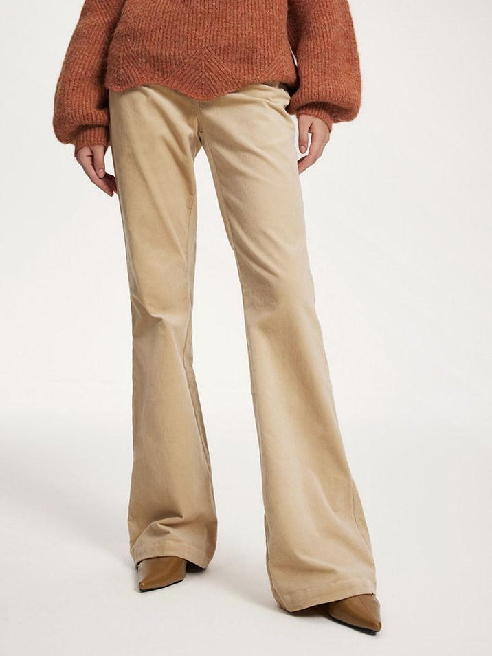 someonesometimes 100 Percent Cotton Commuter Low Waist Micro Flare Light Camel Ladies Pants