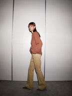 someonesometimes 100 Percent Cotton Commuter Low Waist Micro Flare Light Camel Ladies Pants