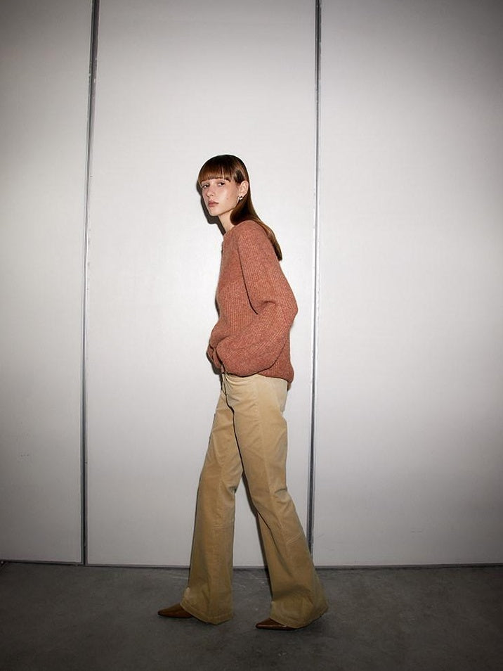 someonesometimes 100 Percent Cotton Commuter Low Waist Micro Flare Light Camel Ladies Pants