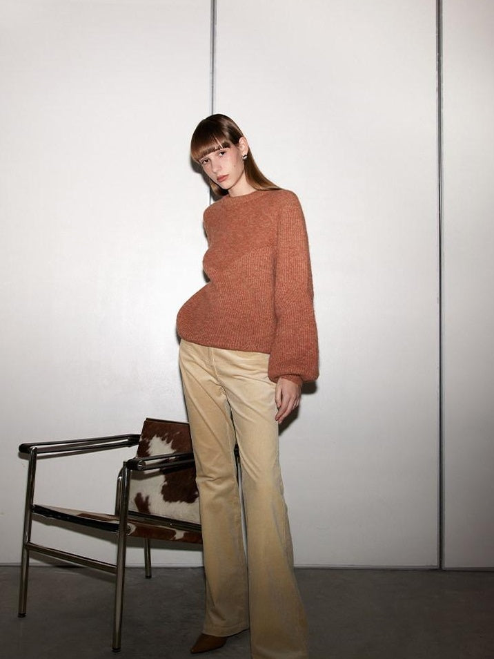 someonesometimes 100 Percent Cotton Commuter Low Waist Micro Flare Light Camel Ladies Pants