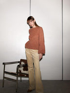 someonesometimes 100 Percent Cotton Commuter Low Waist Micro Flare Light Camel Ladies Pants