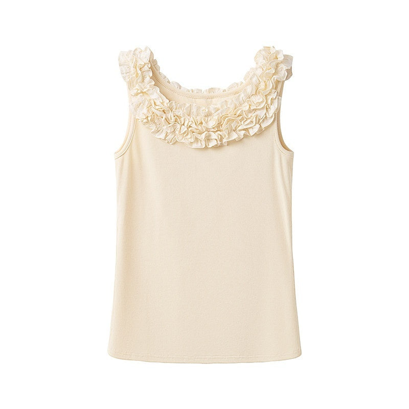someonesometimes_3D_Embellished_Lettuce_Trim_Slim_Fit_Office_Viscose_Light_Yellow_Tank_Tops_MISSTT