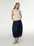 someonesometimes 3D Embellished Lettuce Trim Slim Fit Office Viscose Light Yellow Tank Tops