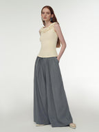 someonesometimes 3D Embellished Lettuce Trim Slim Fit Office Viscose Light Yellow Tank Tops