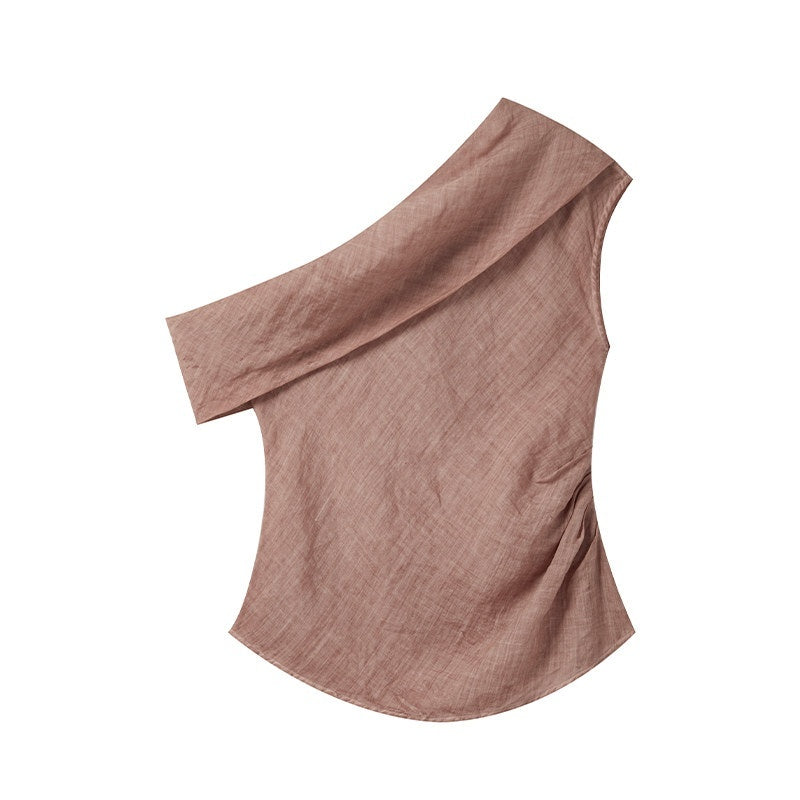 someonesometimes_Antibacterial_Uv_100%_Ramie_Linen_Pleated_Slim_One_Shoulder_Top_MISSTT