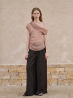someonesometimes Antibacterial Uv 100% Ramie Linen Pleated Slim One Shoulder Top