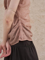 someonesometimes Antibacterial Uv 100% Ramie Linen Pleated Slim One Shoulder Top