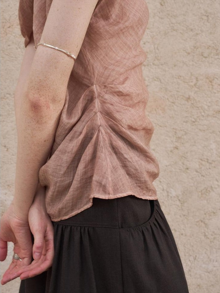 someonesometimes Antibacterial Uv 100% Ramie Linen Pleated Slim One Shoulder Top