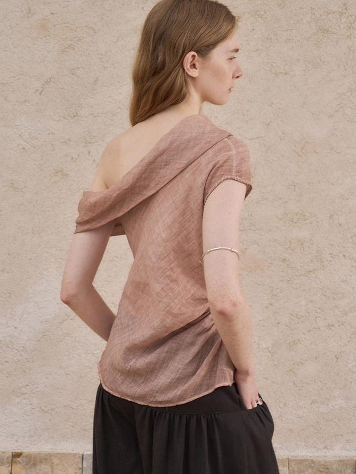 someonesometimes Antibacterial Uv 100% Ramie Linen Pleated Slim One Shoulder Top