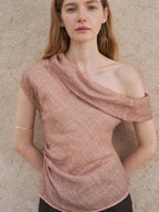 someonesometimes Antibacterial Uv 100% Ramie Linen Pleated Slim One Shoulder Top