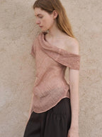 someonesometimes Antibacterial Uv 100% Ramie Linen Pleated Slim One Shoulder Top