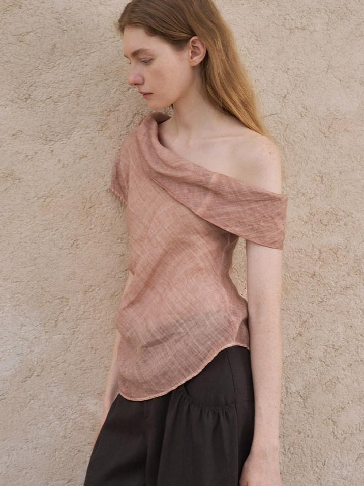 someonesometimes Antibacterial Uv 100% Ramie Linen Pleated Slim One Shoulder Top