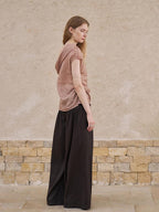 someonesometimes Antibacterial Uv 100% Ramie Linen Pleated Slim One Shoulder Top