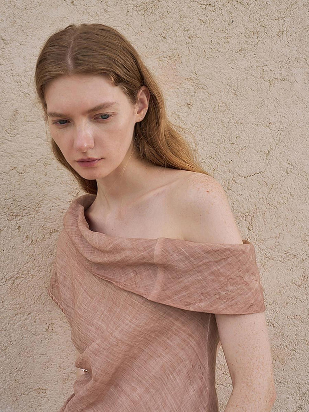 someonesometimes Antibacterial Uv 100% Ramie Linen Pleated Slim One Shoulder Top
