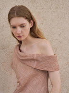 someonesometimes Antibacterial Uv 100% Ramie Linen Pleated Slim One Shoulder Top
