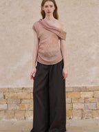 someonesometimes Antibacterial Uv 100% Ramie Linen Pleated Slim One Shoulder Top