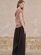 someonesometimes Antibacterial Uv 100% Ramie Linen Pleated Slim One Shoulder Top