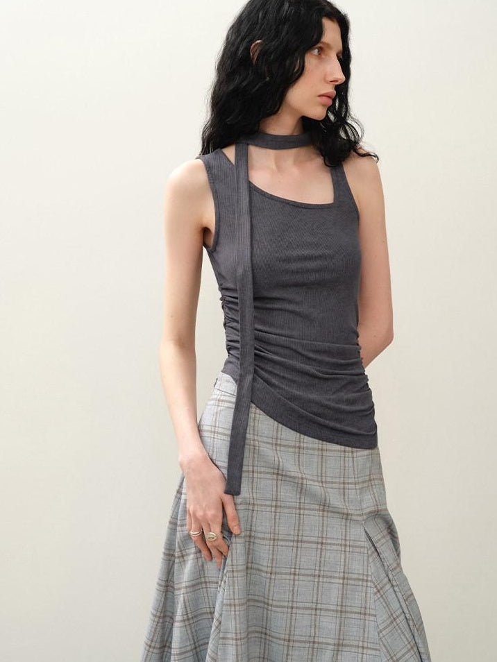 someonesometimes Asymmetric Original Slim Fit Strappy Solid Viscose Spandex Stretch Tank Tops