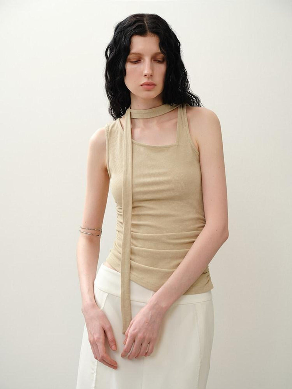 someonesometimes Asymmetric Original Slim Fit Strappy Solid Viscose Spandex Stretch Tank Tops