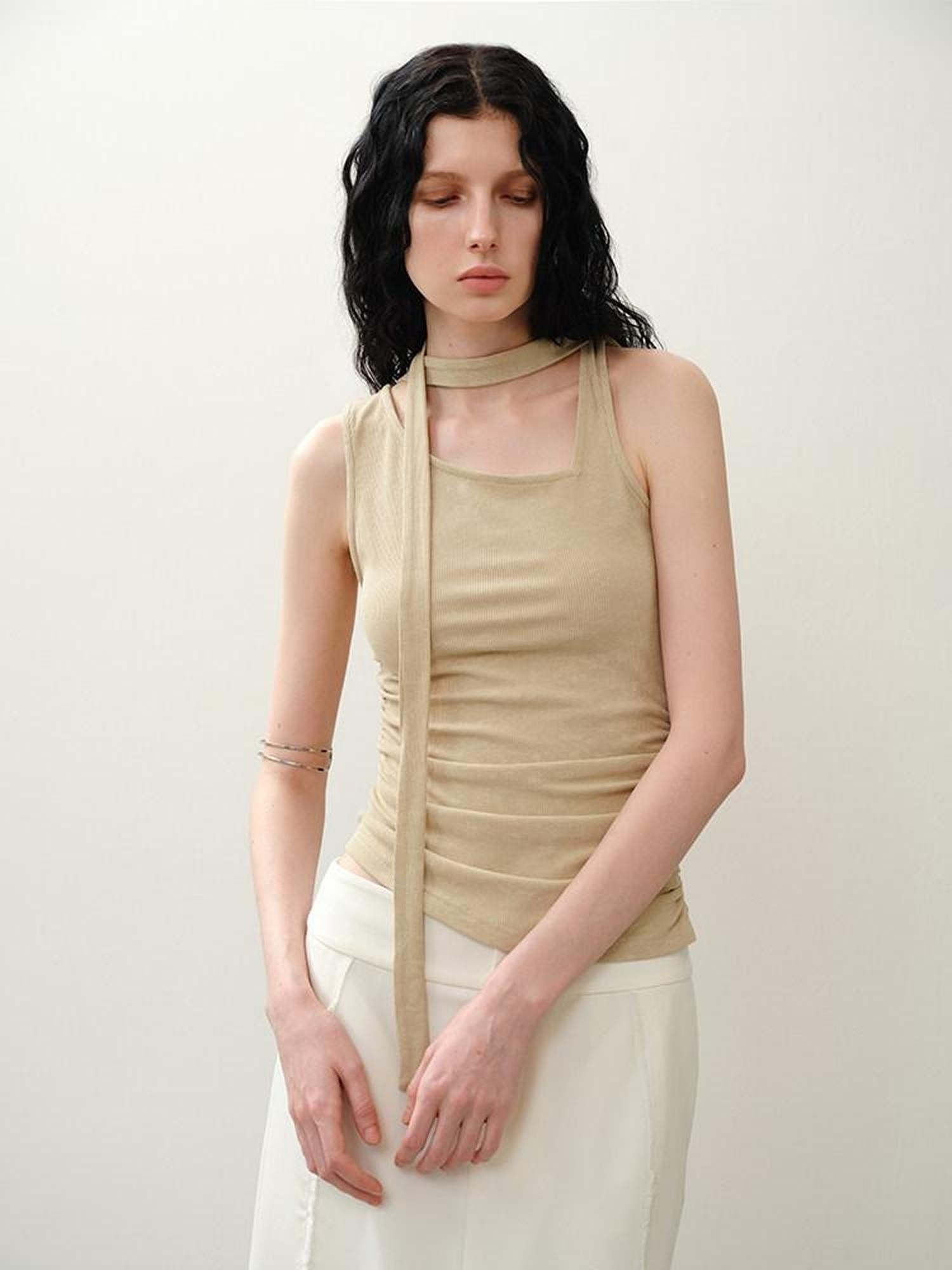someonesometimes Asymmetric Original Slim Fit Strappy Solid Viscose Spandex Stretch Tank Tops