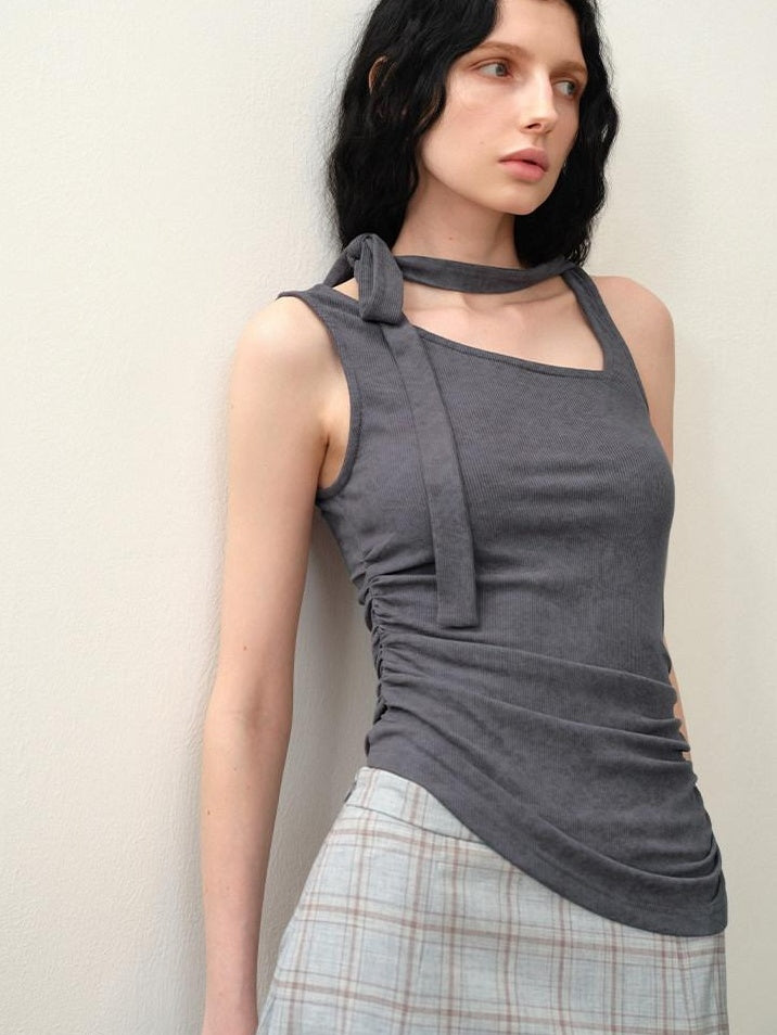 someonesometimes Asymmetric Original Slim Fit Strappy Solid Viscose Spandex Stretch Tank Tops