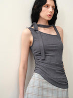 someonesometimes Asymmetric Original Slim Fit Strappy Solid Viscose Spandex Stretch Tank Tops