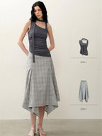 someonesometimes Asymmetric Original Slim Fit Strappy Solid Viscose Spandex Stretch Tank Tops
