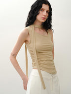 someonesometimes Asymmetric Original Slim Fit Strappy Solid Viscose Spandex Stretch Tank Tops