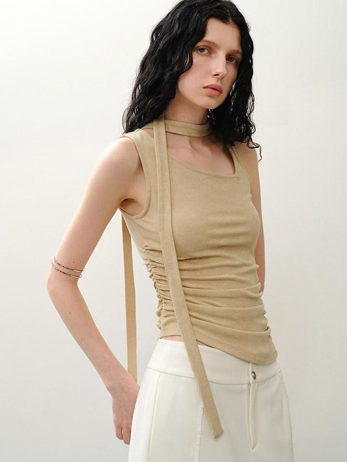 someonesometimes Asymmetric Original Slim Fit Strappy Solid Viscose Spandex Stretch Tank Tops