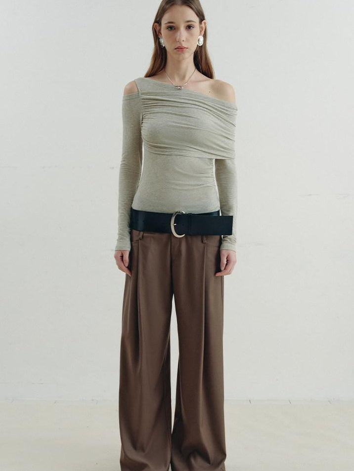 someonesometimes Asymmetric Slim Fit Knit Linen Blend Moss Green Off Shoulder Crop Tops