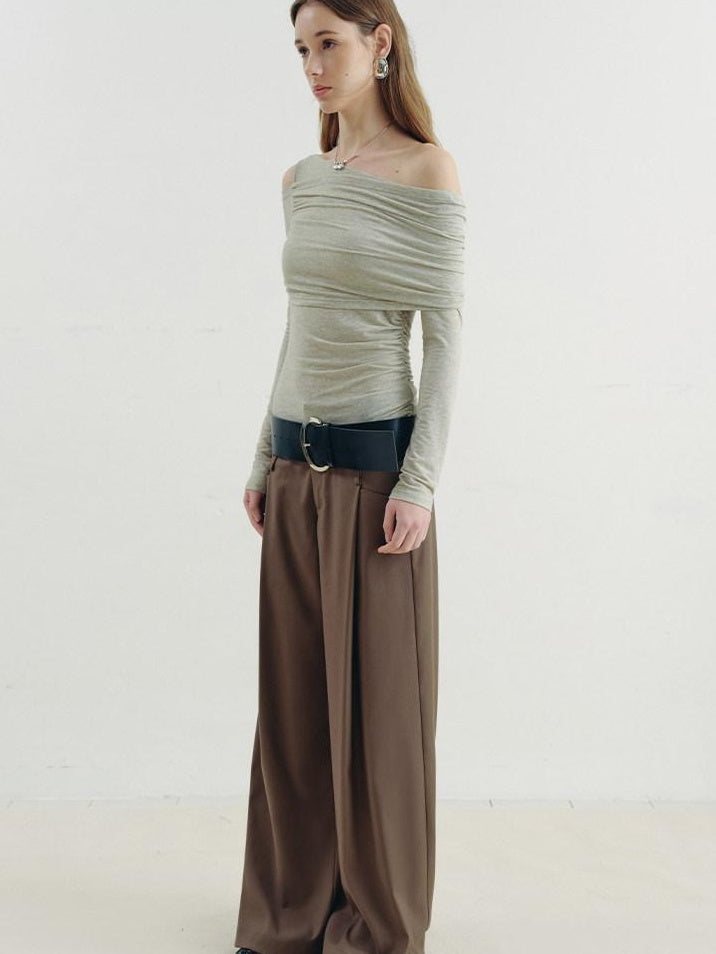 someonesometimes Asymmetric Slim Fit Knit Linen Blend Moss Green Off Shoulder Crop Tops