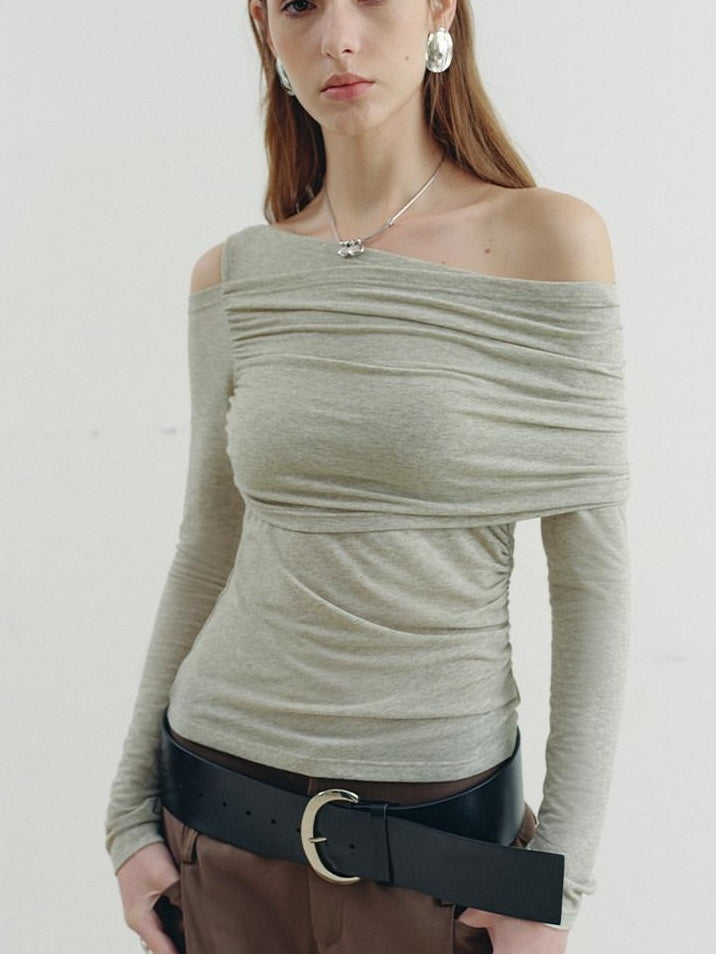 someonesometimes Asymmetric Slim Fit Knit Linen Blend Moss Green Off Shoulder Crop Tops