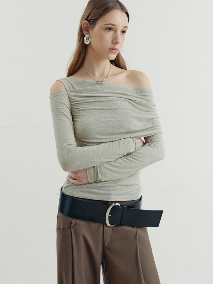 someonesometimes Asymmetric Slim Fit Knit Linen Blend Moss Green Off Shoulder Crop Tops