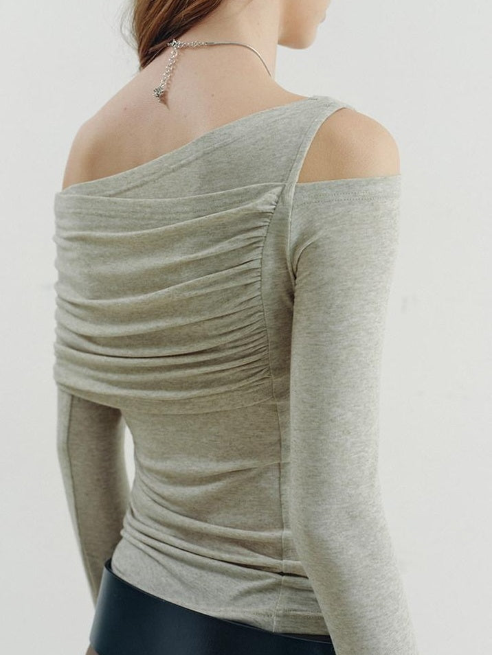 someonesometimes Asymmetric Slim Fit Knit Linen Blend Moss Green Off Shoulder Crop Tops