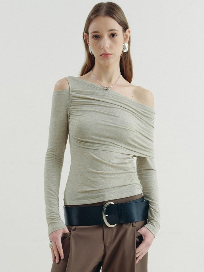 someonesometimes Asymmetric Slim Fit Knit Linen Blend Moss Green Off Shoulder Crop Tops