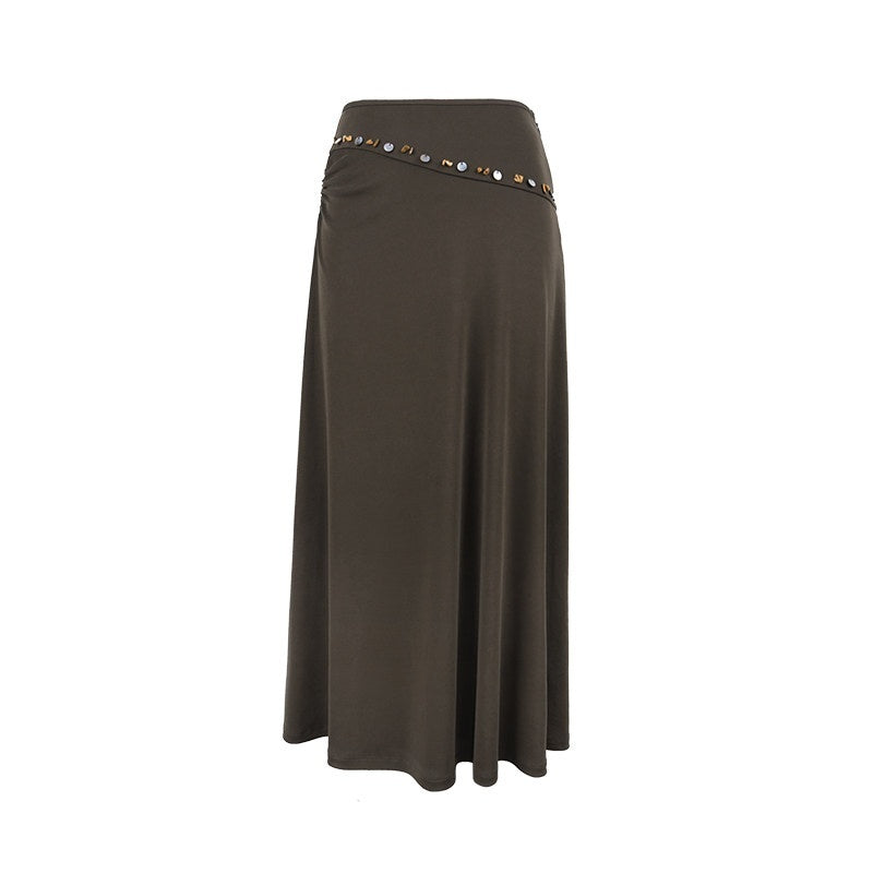 someonesometimes_Beaded_Pleated_Coffee_Brown_Slim_Fit_Off_Shoulder_Wicking_Women_Top_&_Skirt_Sets_MISSTT