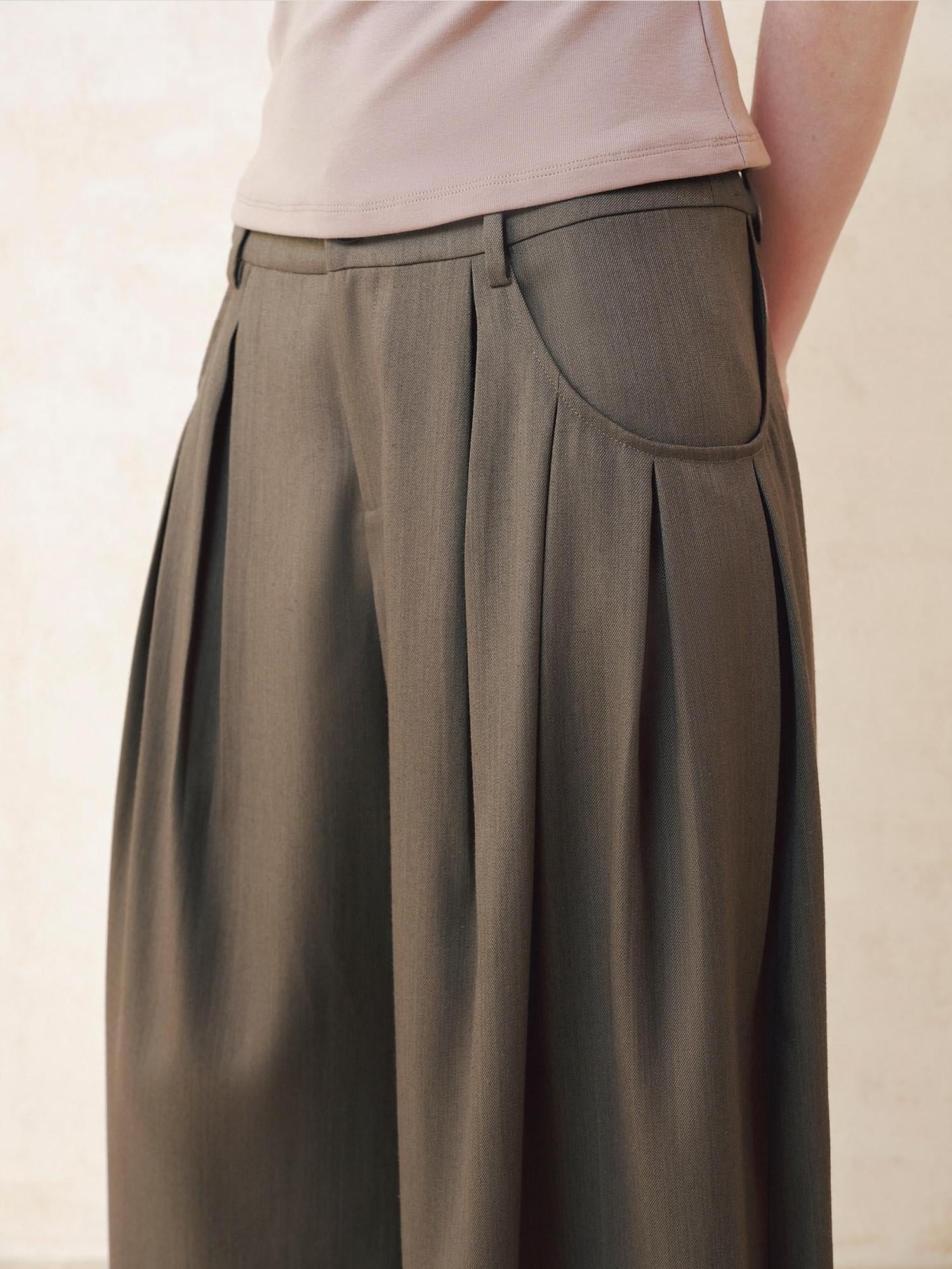 someonesometimes Breathable Cotton Casual Curved Leg Natural Waist Women Oak Gray Wide Leg Pants