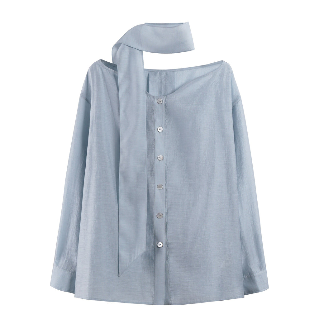 someonesometimes_Breathable_Lyocell_Minimal_Commuter_Relaxed_V-neck_Button_Tie_Women_Blouses_MISSTT