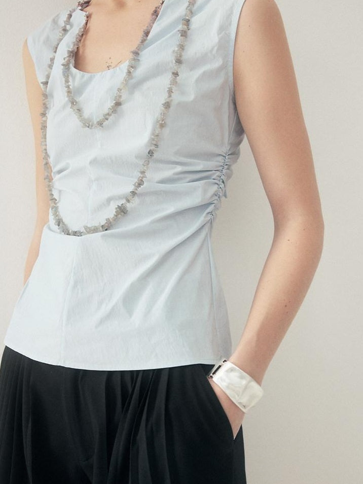 someonesometimes Chain Detail Original Slim Strappy Cotton Blend Water Blue Women Tank Tops
