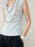 someonesometimes Chain Detail Original Slim Strappy Cotton Blend Water Blue Women Tank Tops