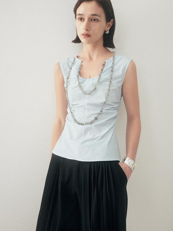 someonesometimes Chain Detail Original Slim Strappy Cotton Blend Water Blue Women Tank Tops