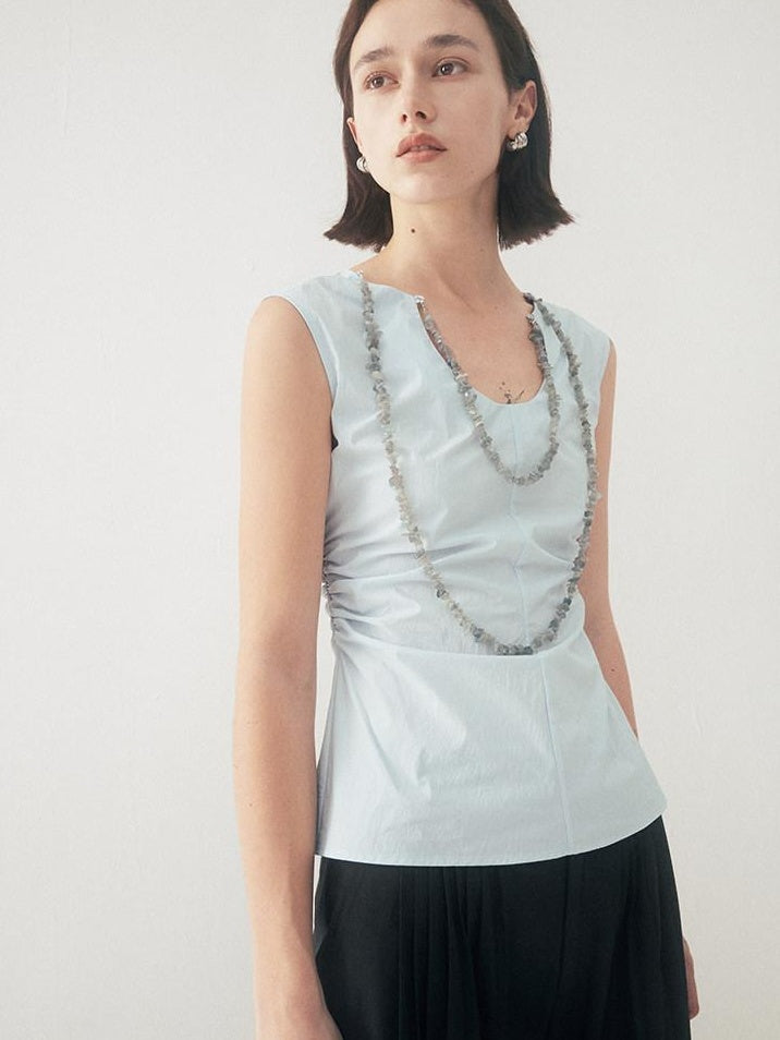 someonesometimes Chain Detail Original Slim Strappy Cotton Blend Water Blue Women Tank Tops