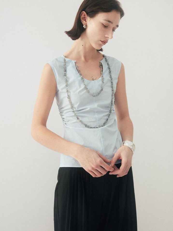 someonesometimes Chain Detail Original Slim Strappy Cotton Blend Water Blue Women Tank Tops