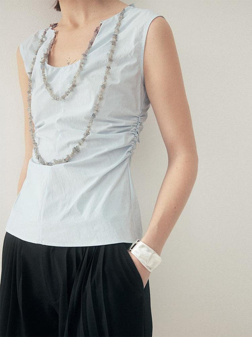 someonesometimes Chain Detail Original Slim Strappy Cotton Blend Water Blue Women Tank Tops