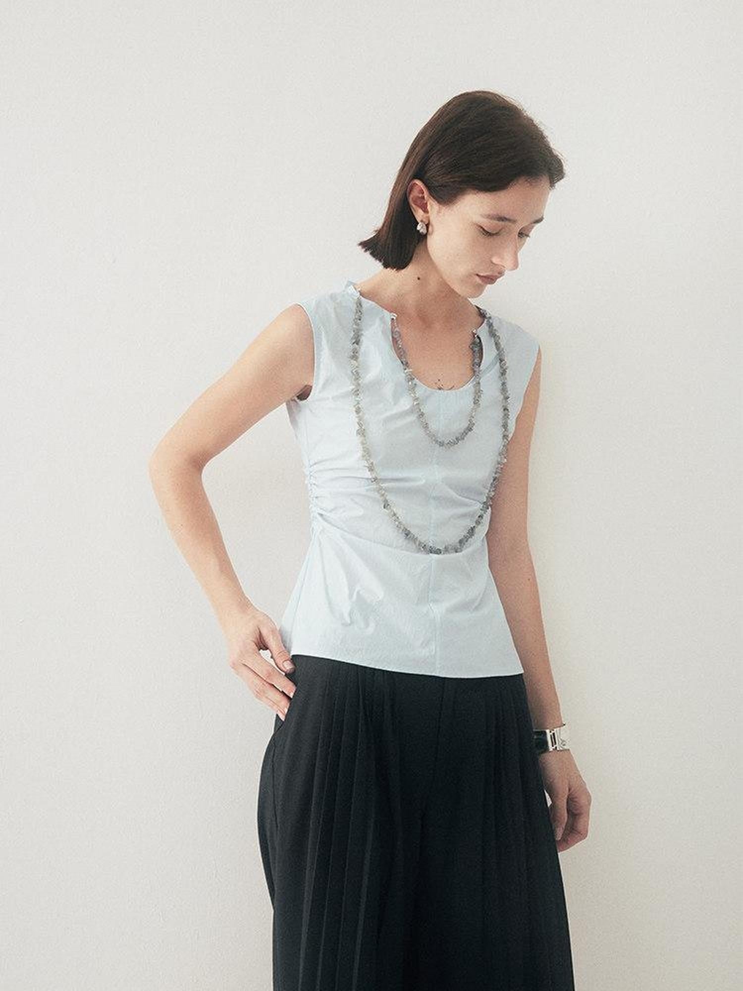 someonesometimes Chain Detail Original Slim Strappy Cotton Blend Water Blue Women Tank Tops