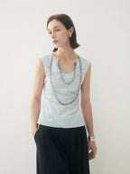 someonesometimes Chain Detail Original Slim Strappy Cotton Blend Water Blue Women Tank Tops