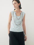 someonesometimes Chain Detail Original Slim Strappy Cotton Blend Water Blue Women Tank Tops