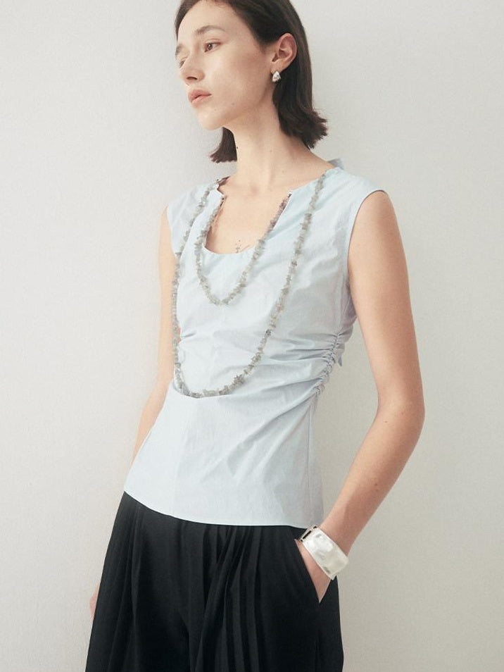 someonesometimes Chain Detail Original Slim Strappy Cotton Blend Water Blue Women Tank Tops