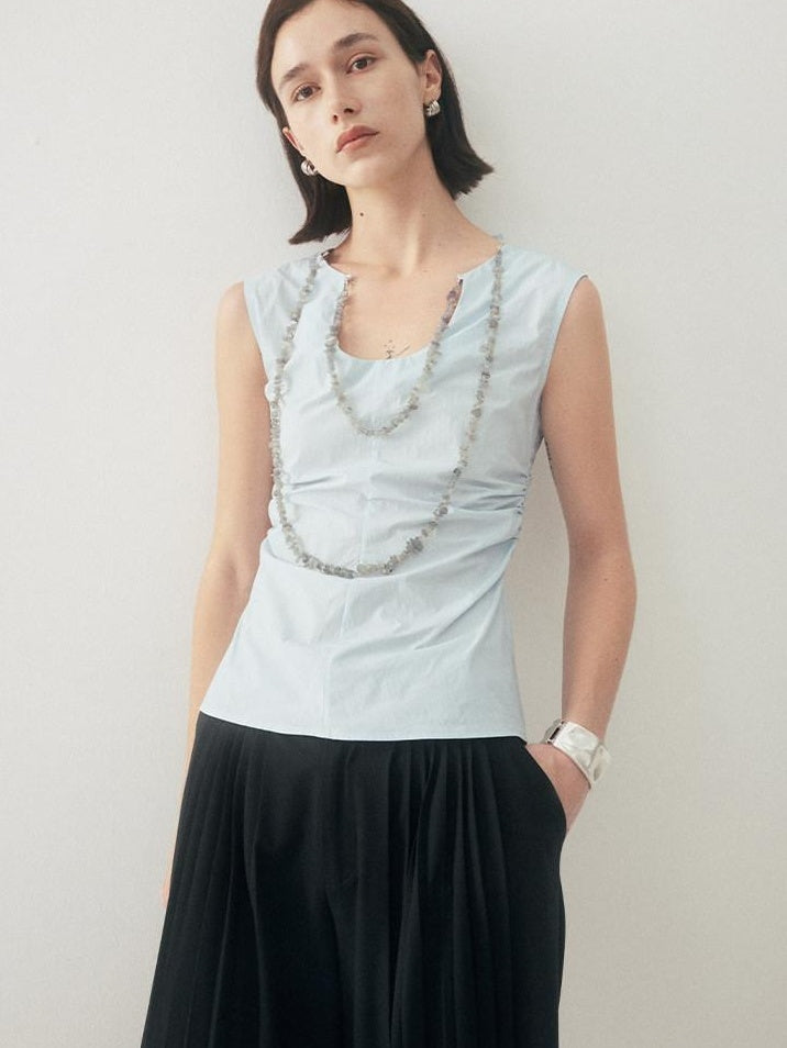 someonesometimes Chain Detail Original Slim Strappy Cotton Blend Water Blue Women Tank Tops